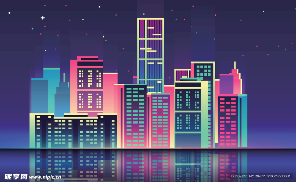 炫彩城市夜景矢量素材图片