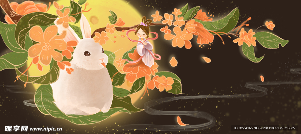 中秋节日插画卡通背景海报素材