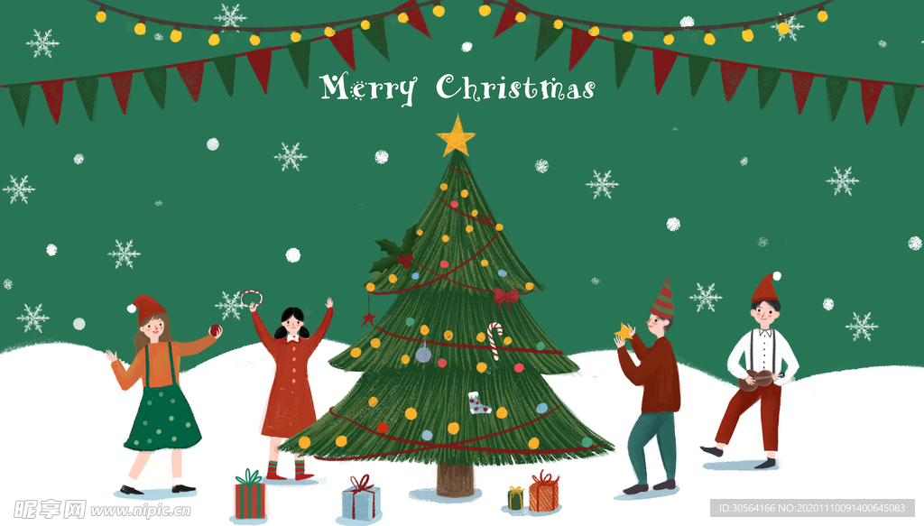 圣诞节节日插画卡通背景海报素材