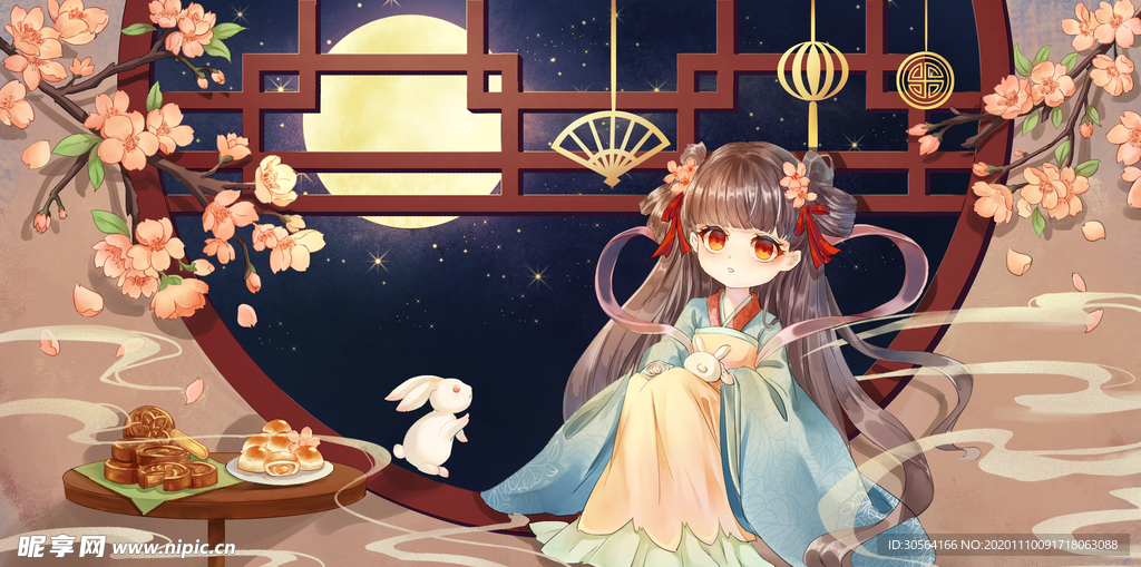 女性人物传统复古插画背景素材