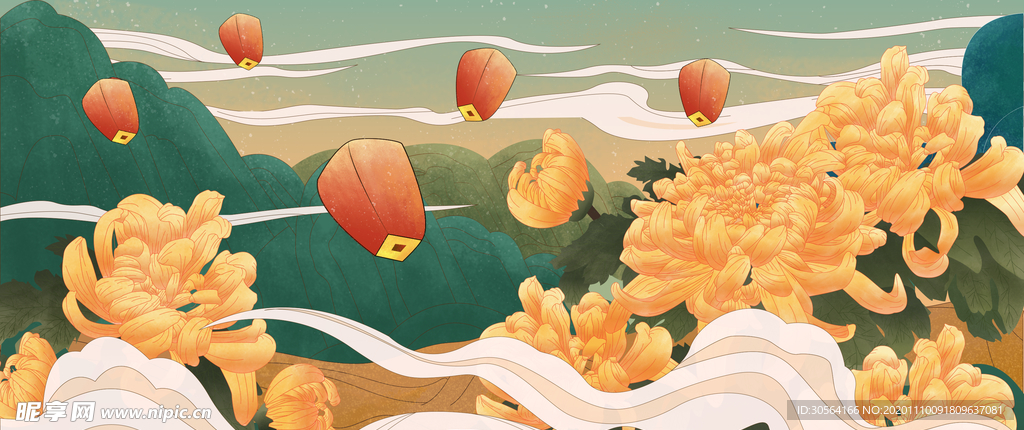 重阳节日传统复古插画背景素材