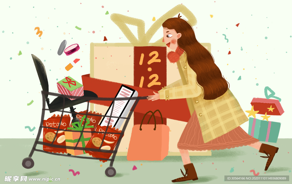 双12节日促销活动插画背景素材