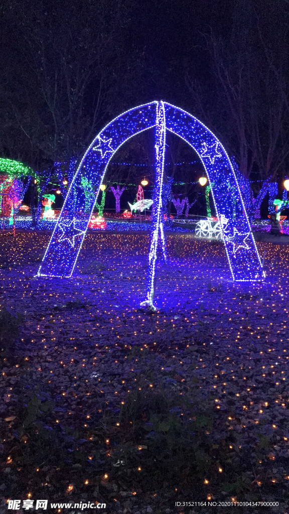 夜间公园灯光一角之蓝灯拍摄