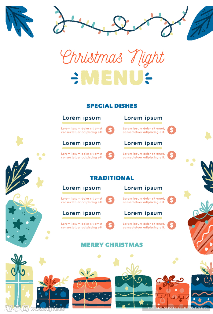 圣诞之夜矢量菜单模板