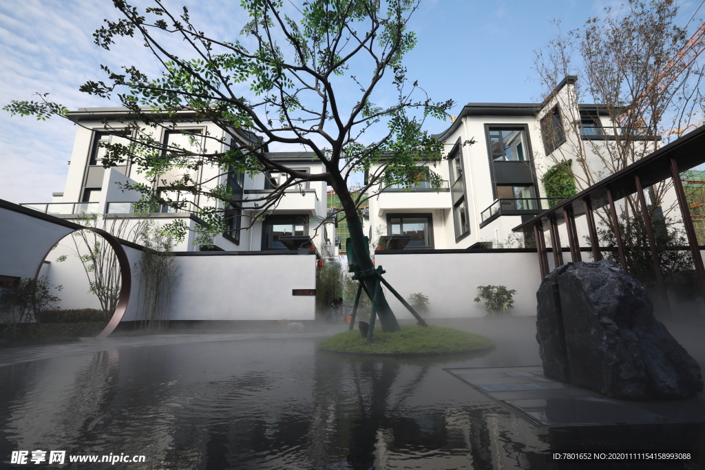 地产 新中式 别墅 实拍 院子