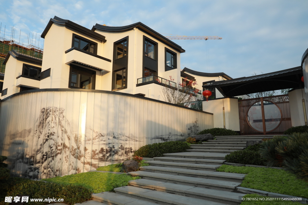 地产 新中式 别墅 实拍 院子