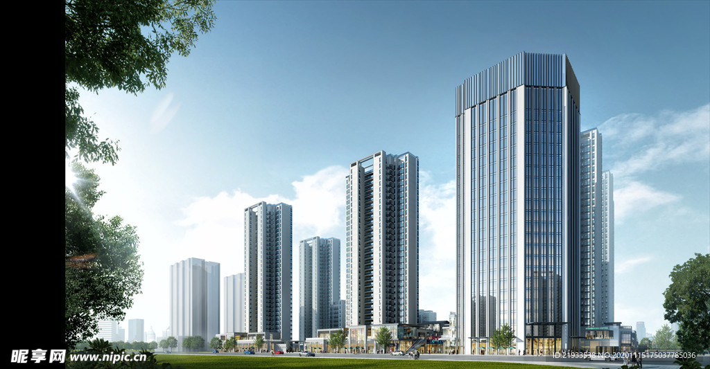 建筑室外小区高层效果图图片