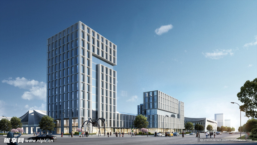 建筑室外小区办公楼高层效果图
