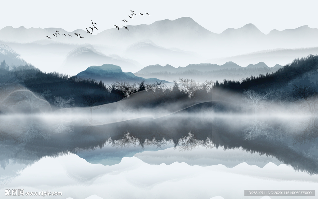 新中式抽象意境水墨山水图片