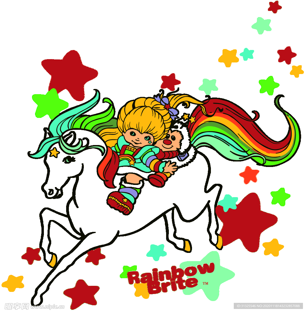 彩虹马  女孩 星星 T恤