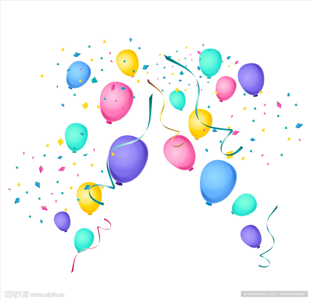 卡通创意彩色气球 丝带 矢量图