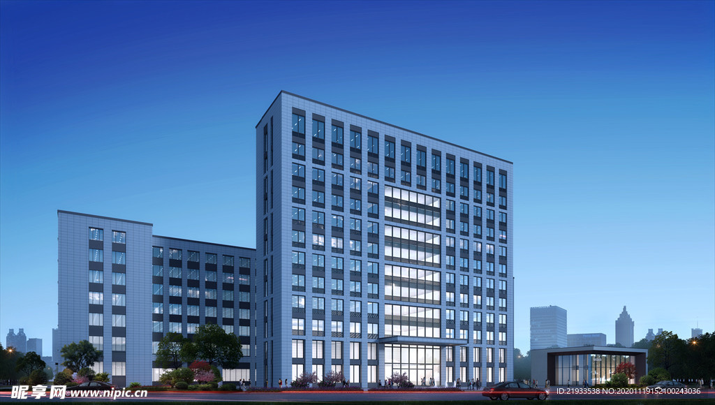 建筑室外办公楼夜小区高层效果图