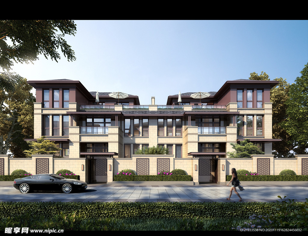 小区别墅洋房入口园林景观效果图