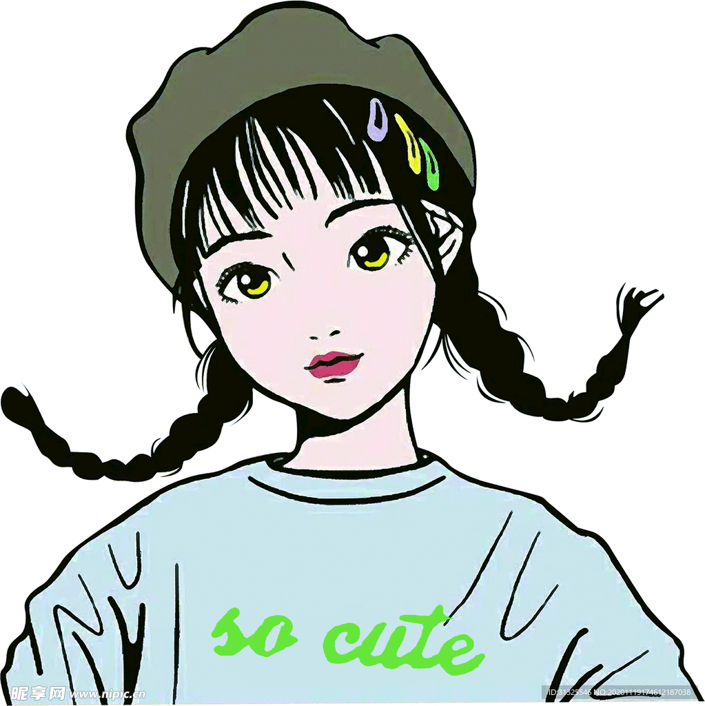 女孩  辫子 夹子 T恤