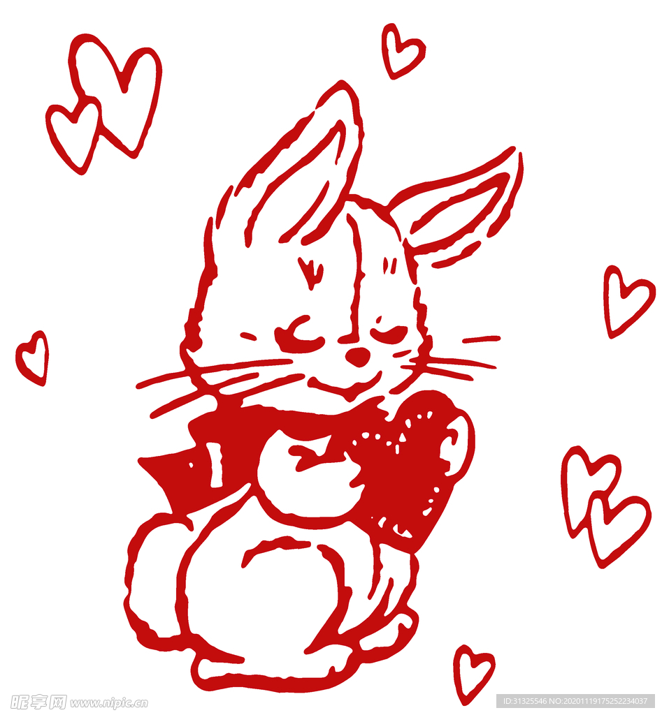 兔子 爱心 T恤  裁片 印花