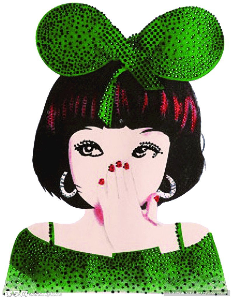 绿色  女孩 指甲 耳环