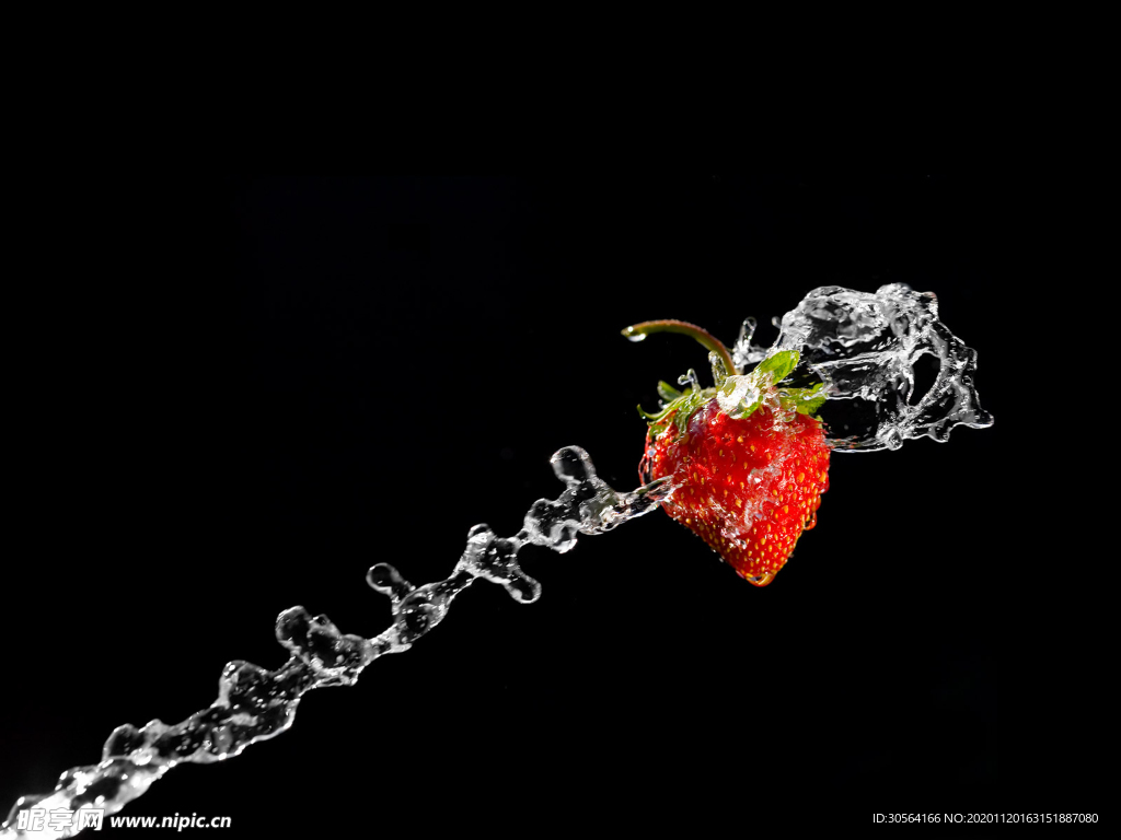 草莓水流水柱果实背景素材