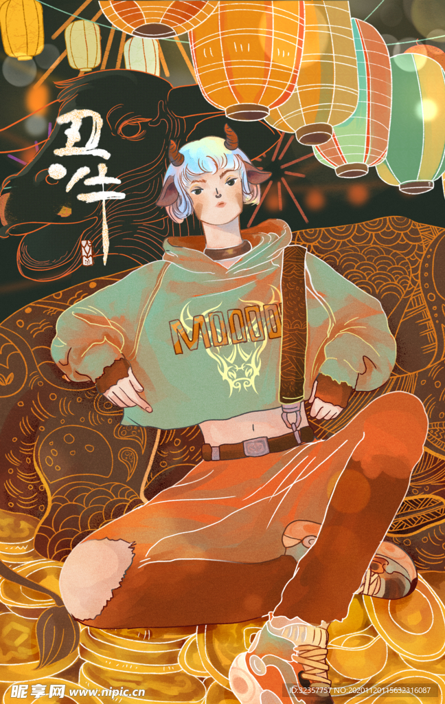 手绘牛年 国潮牛年