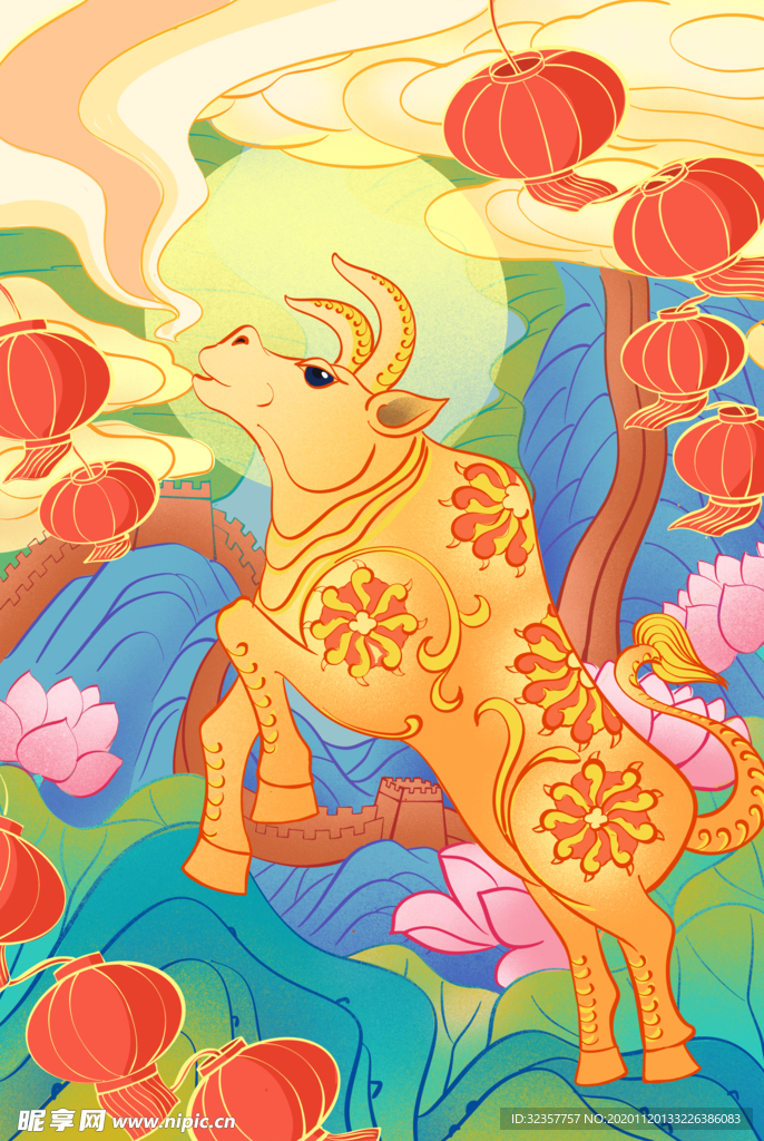 手绘牛年 国潮牛年