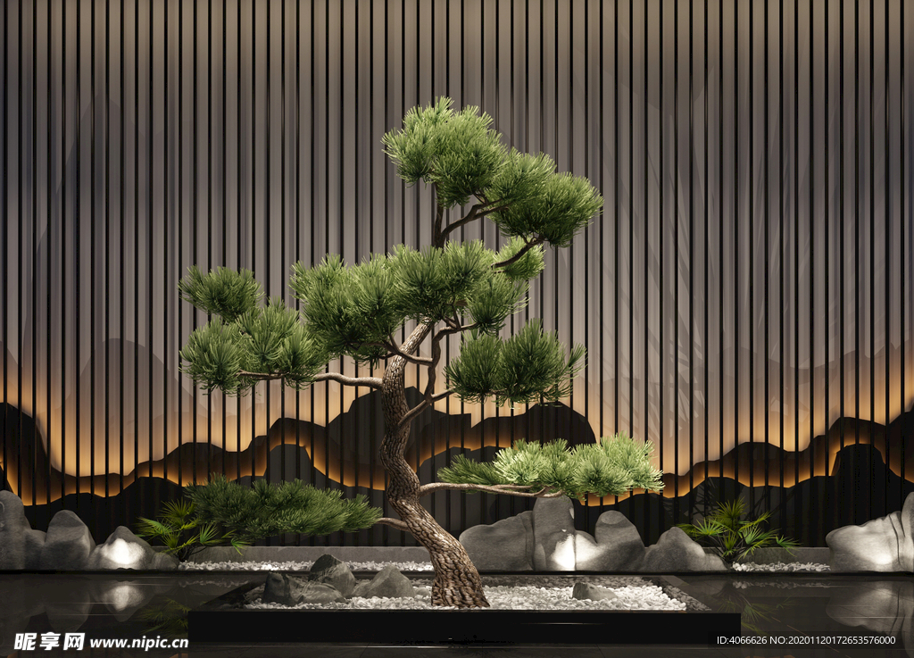 中式迎客松盆景3d模型