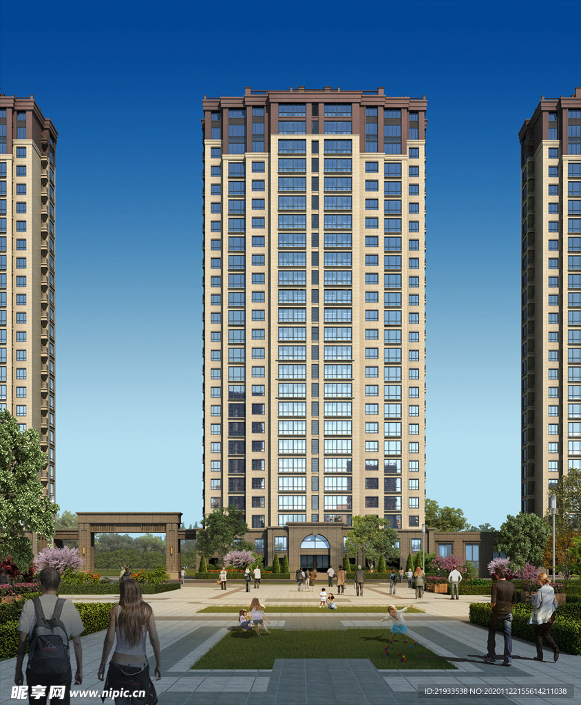 小区别墅洋房黄昏园林景观