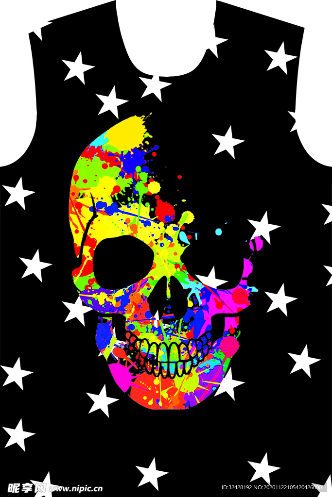彩色骷髅头 星星 男装 印花