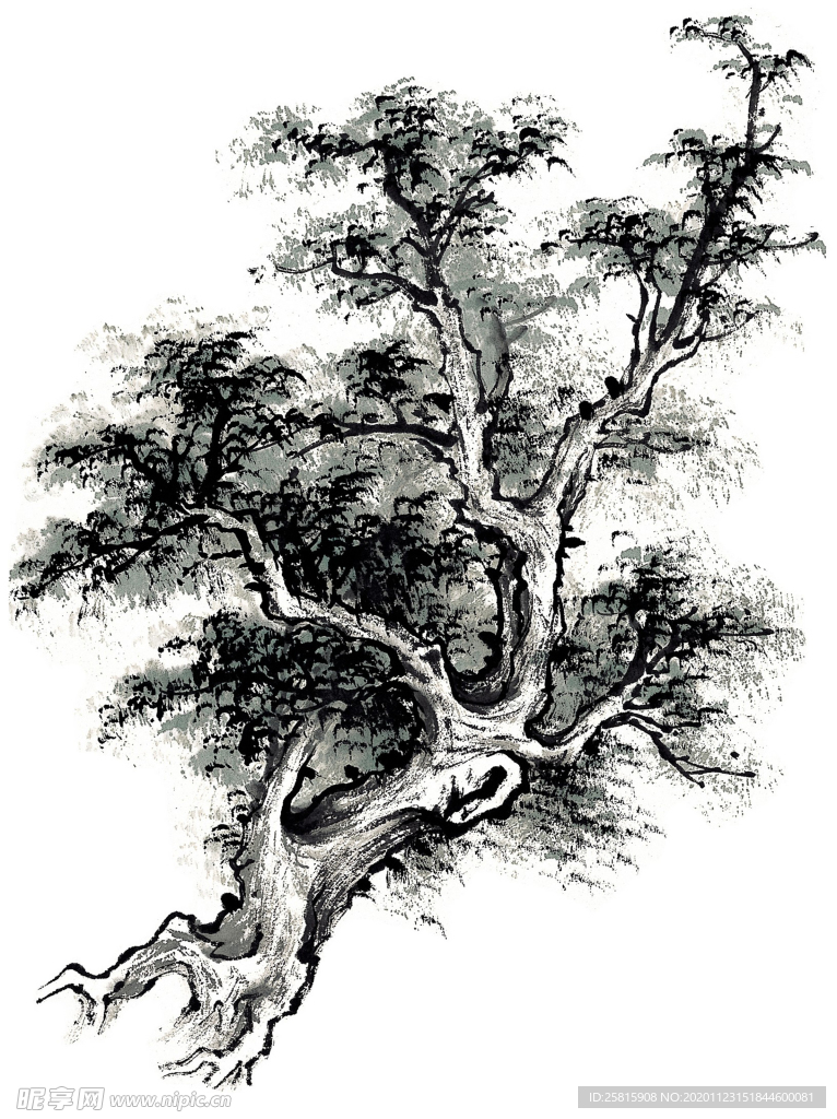 水墨古树