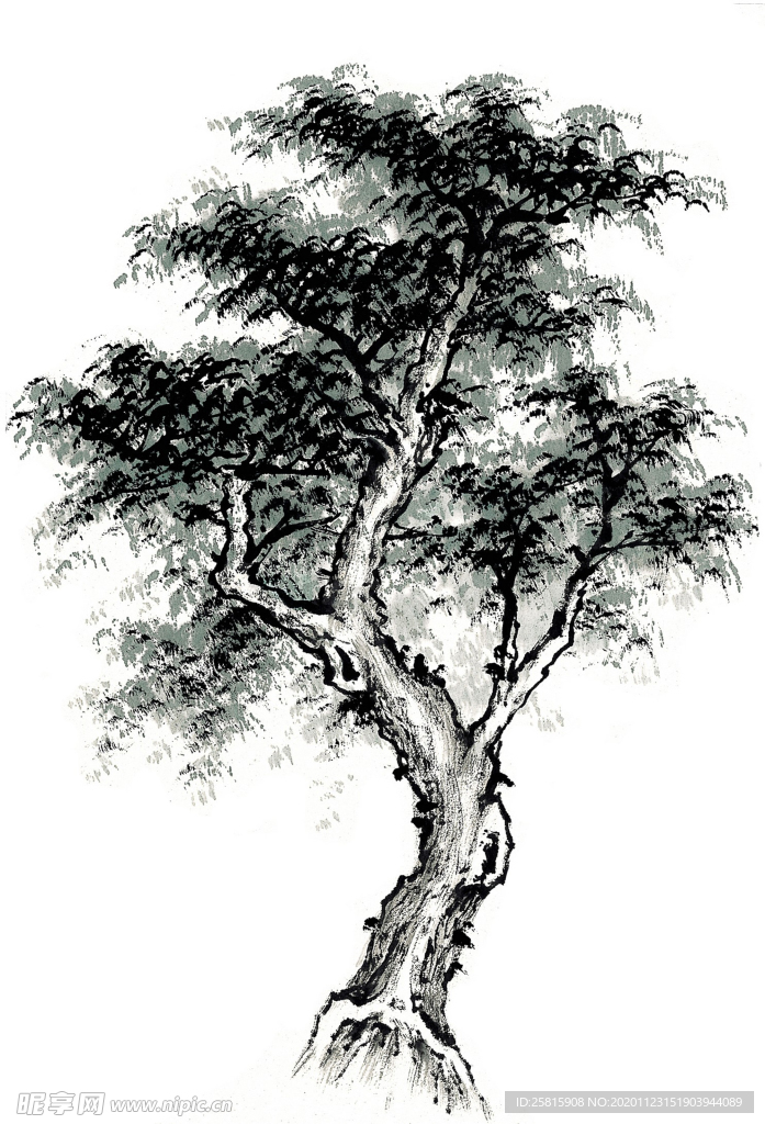 水墨古树
