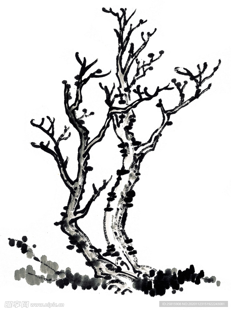 水墨古树