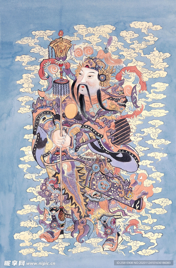 门神爷 四季平安 财神到年画