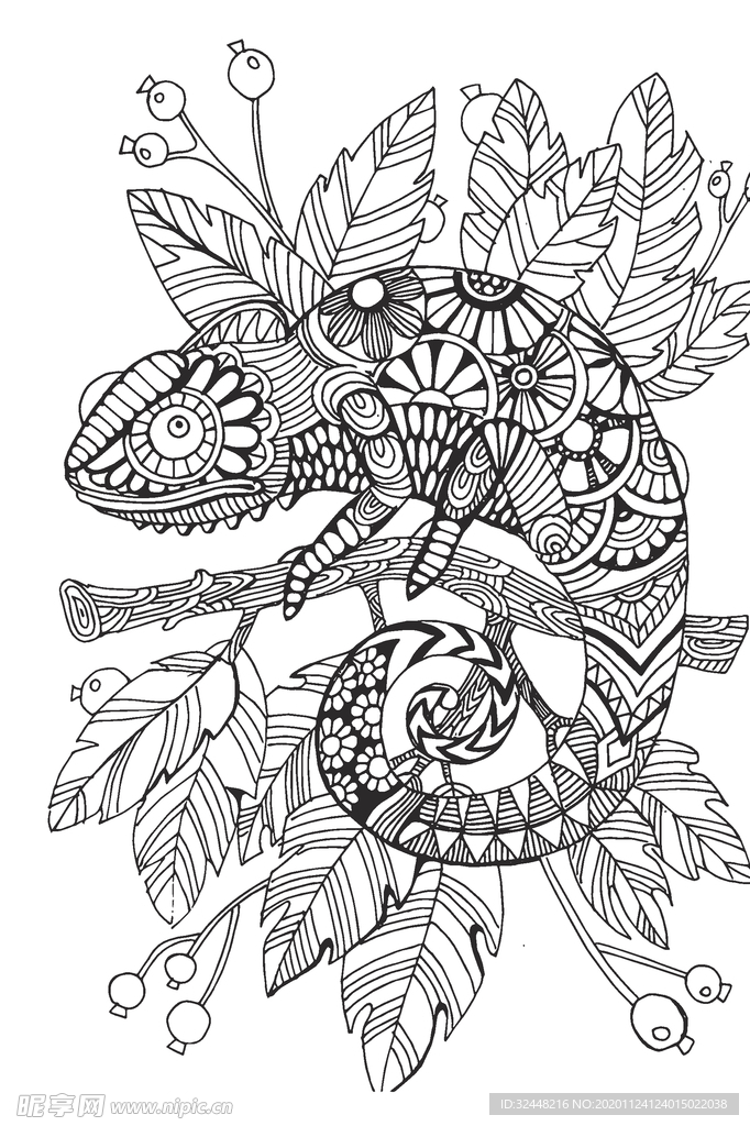 变色龙手绘 线稿