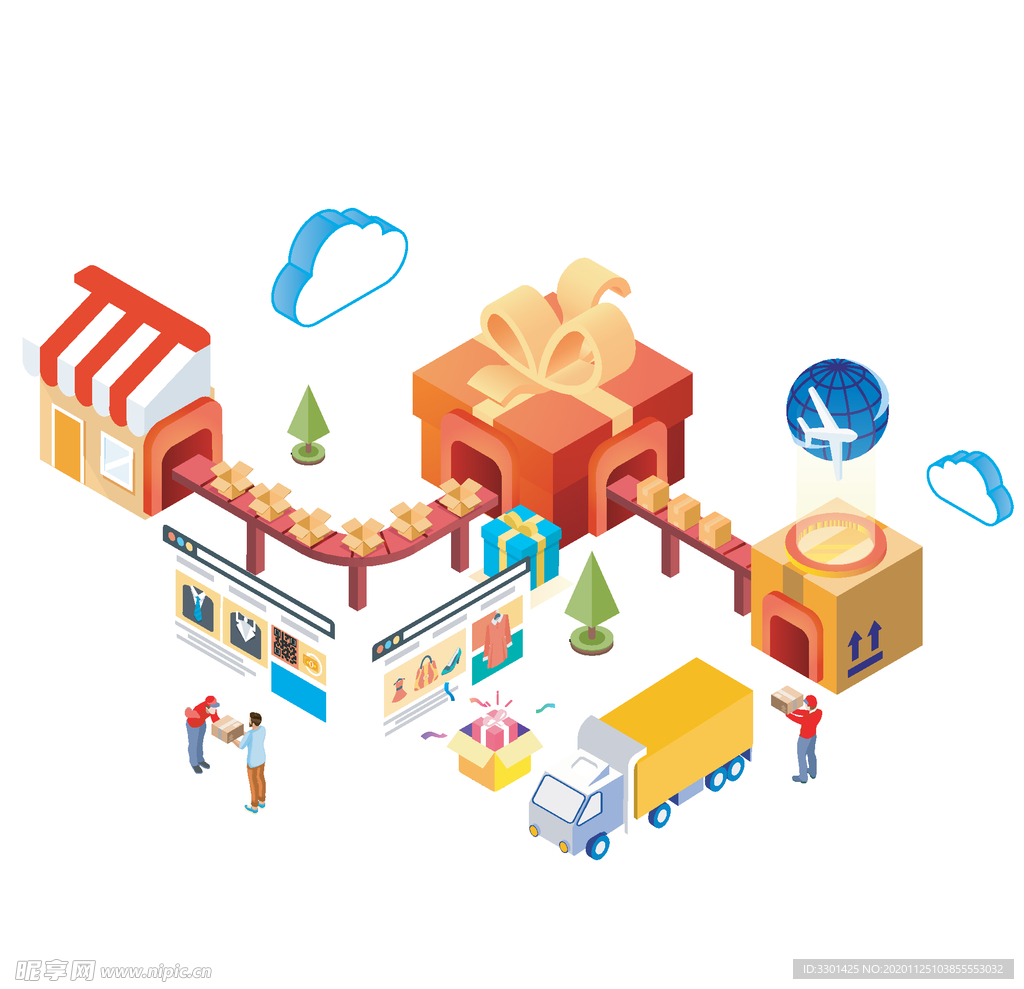 25D立体人物快递物流流程