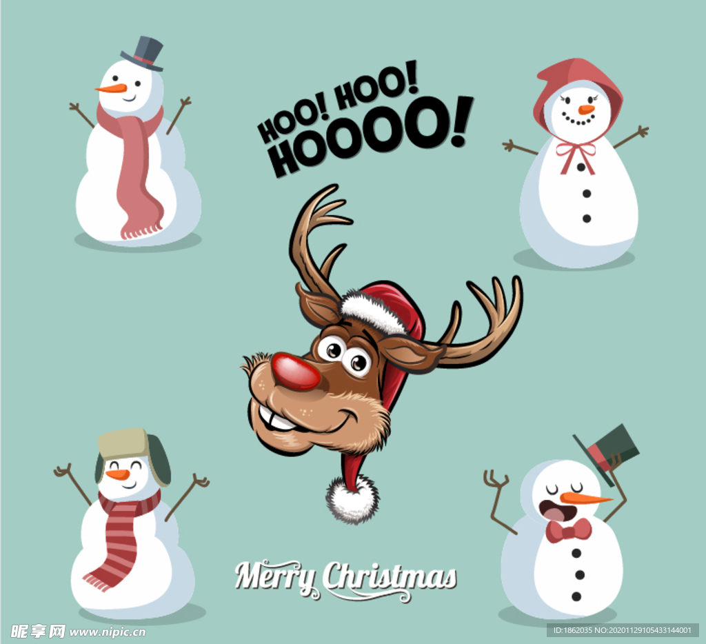矢量圣诞节 雪人 麋鹿
