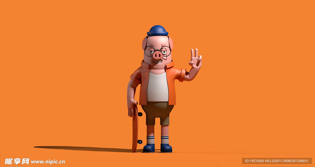 C4D猪先生卡通形象角色模型