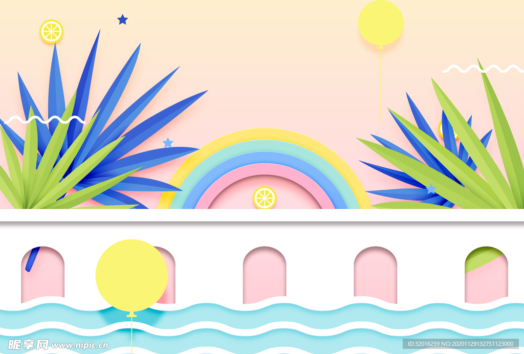 清爽小清剪纸风新静谧沙滩旅行