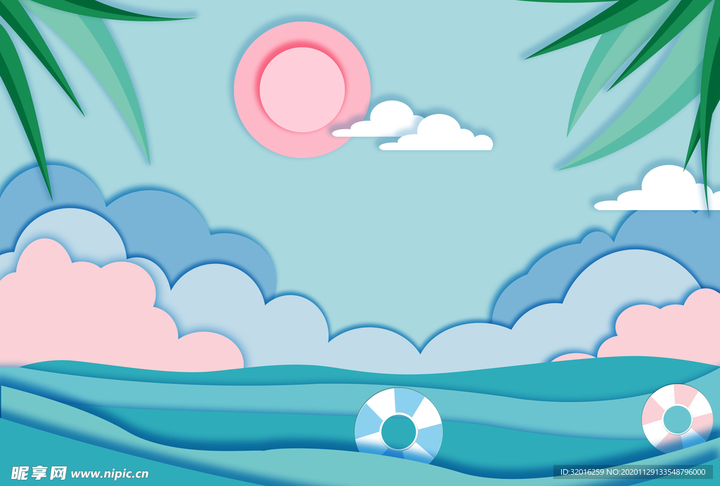 清爽小清剪纸风新静谧沙滩旅行