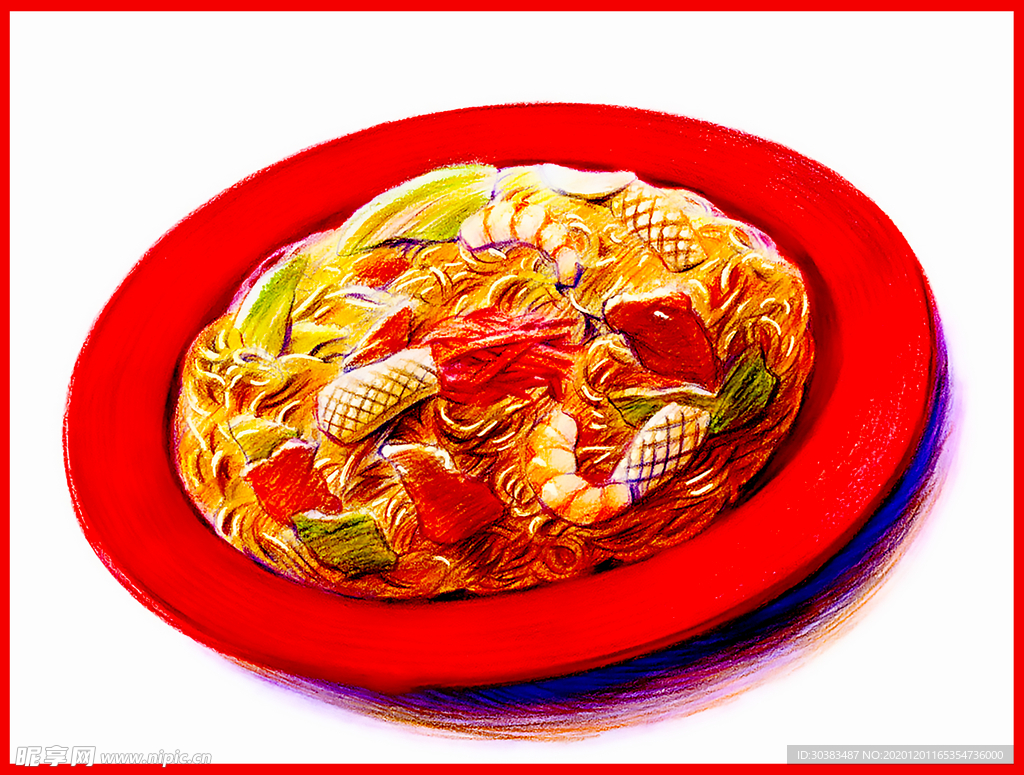 插画  糕点  面条