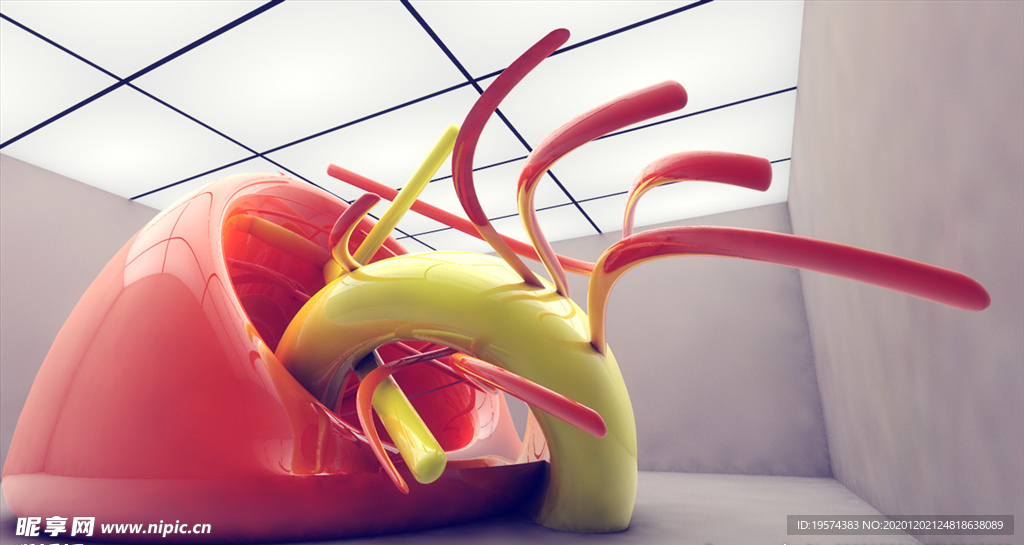 C4D橙色 房间抽象几何