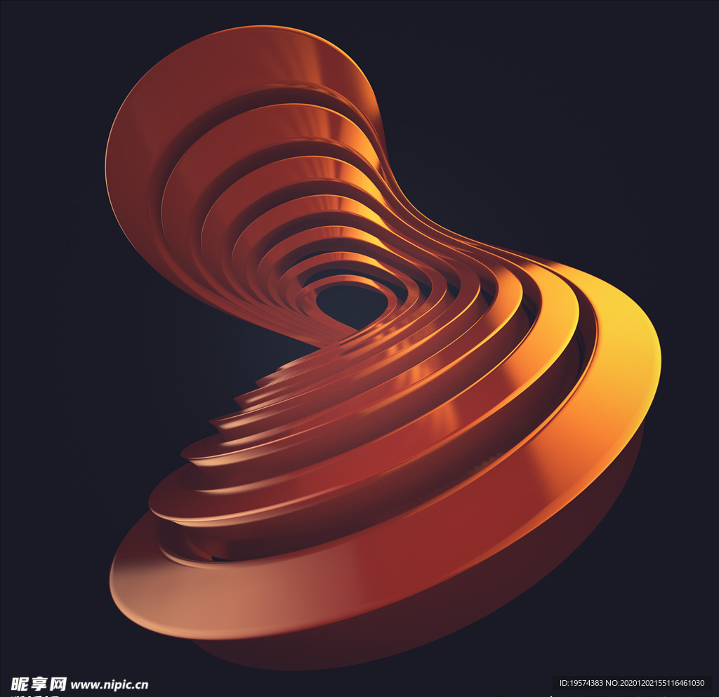 C4D 模型橘红色的抽象图形