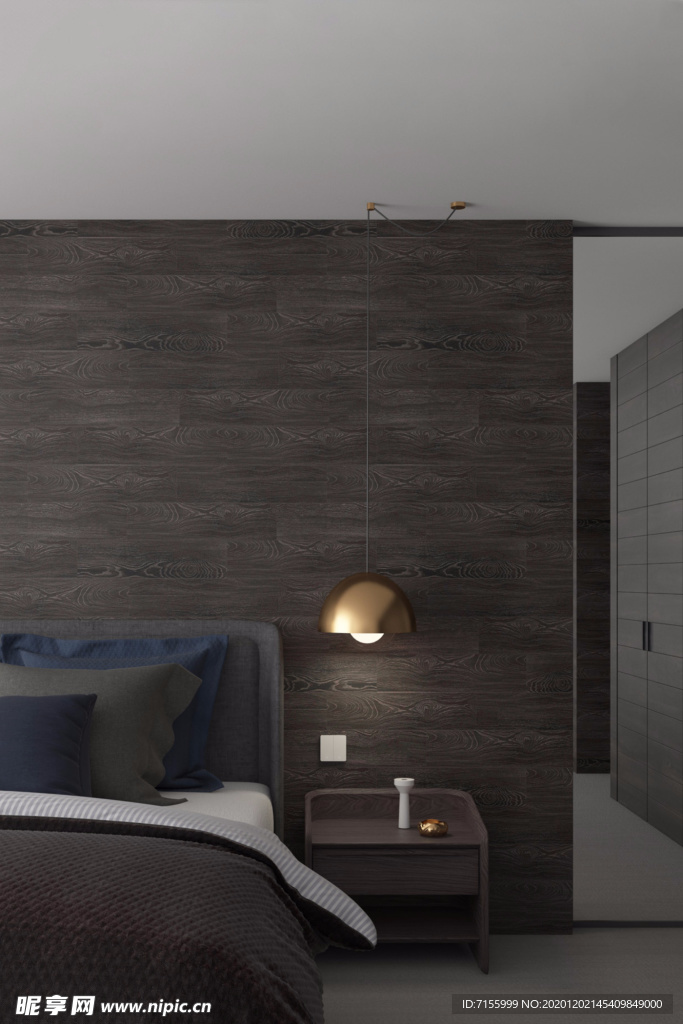 深色木纹卧室背景墙