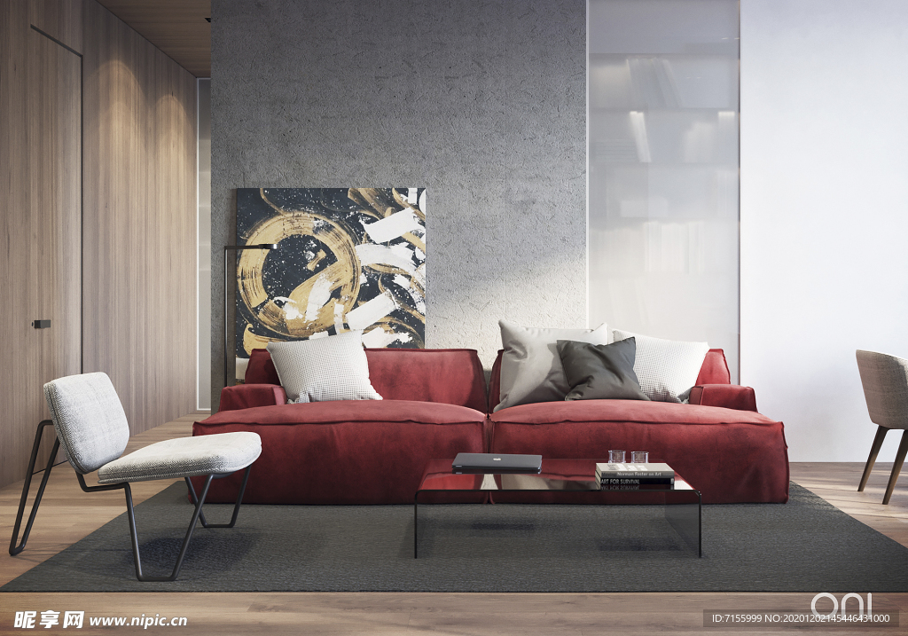 现代客厅红色沙发
