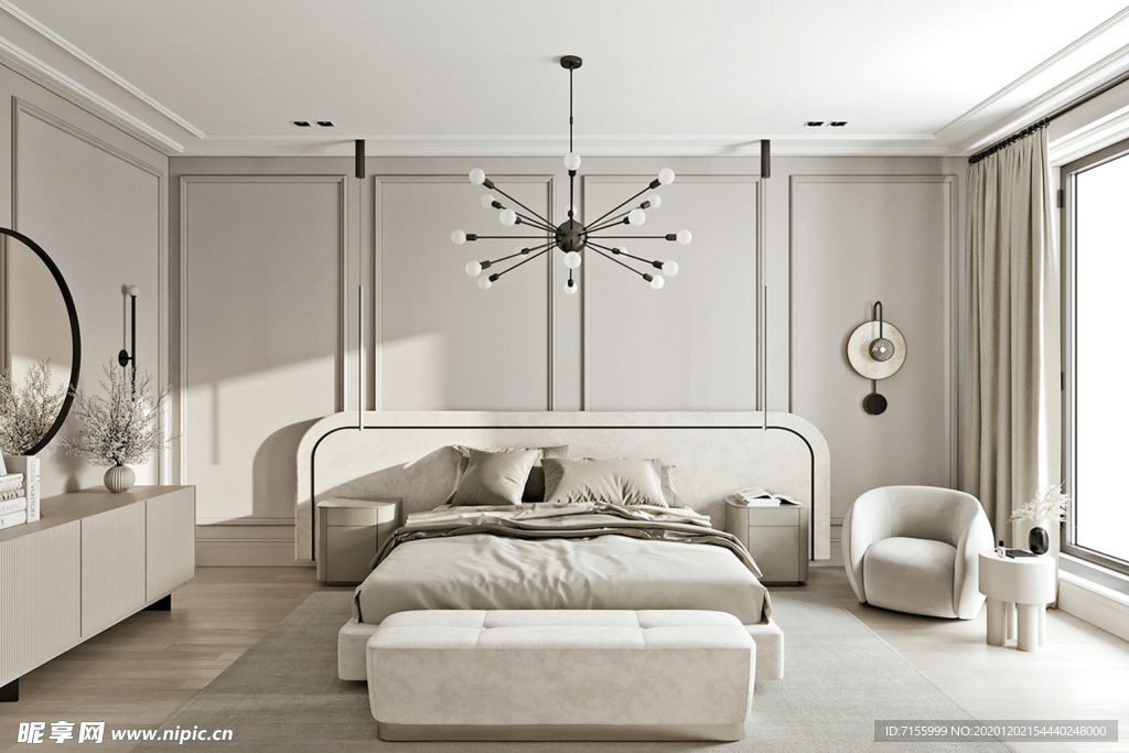 米灰色轻奢卧室