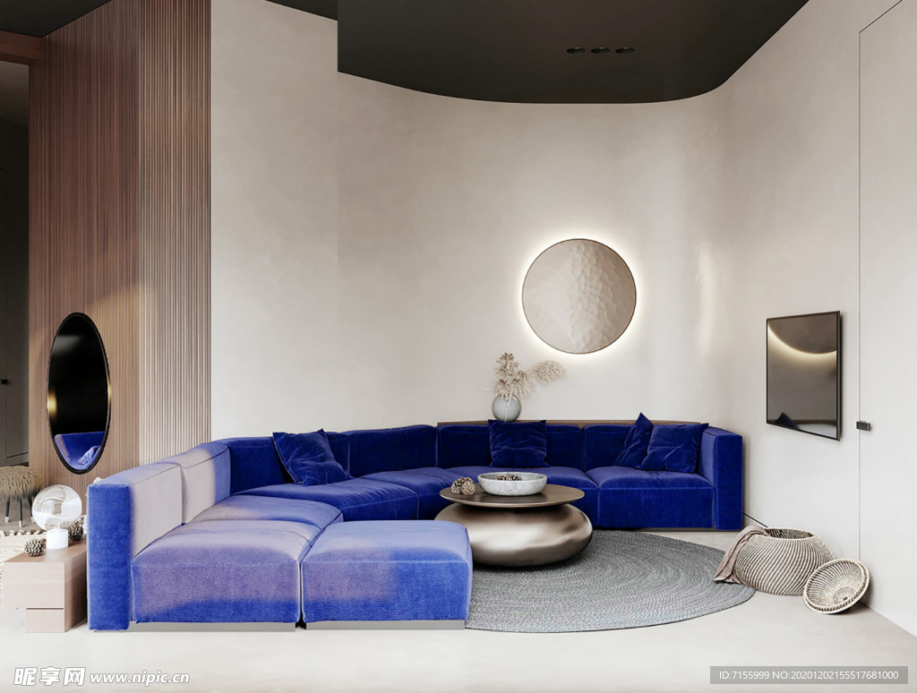 蓝色异型客厅