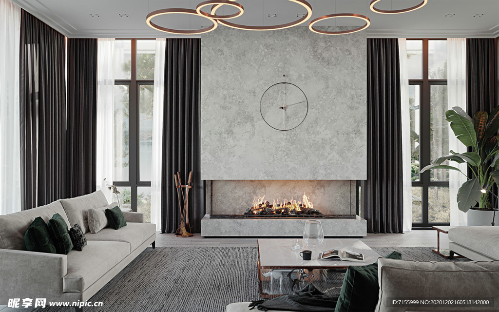 轻奢北欧壁炉客厅