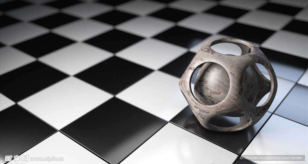 C4D 模型地砖上的大理石摆件