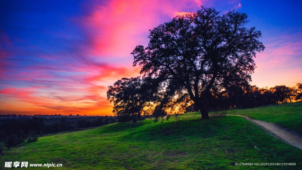 晚霞旷野风景装饰图图片