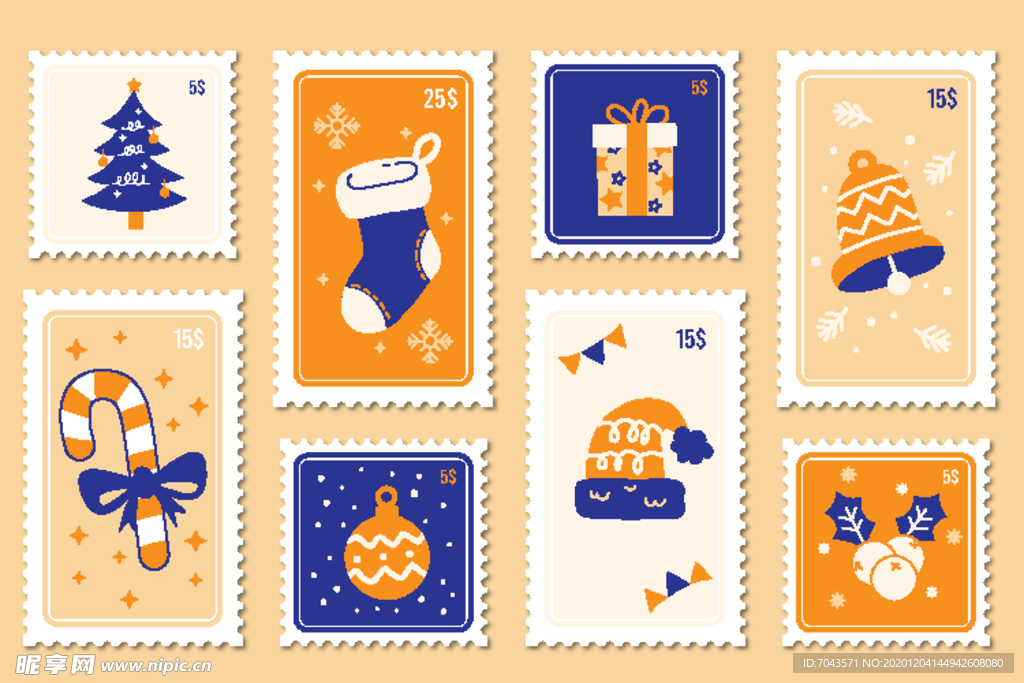 圣诞邮票圣诞小元素矢量