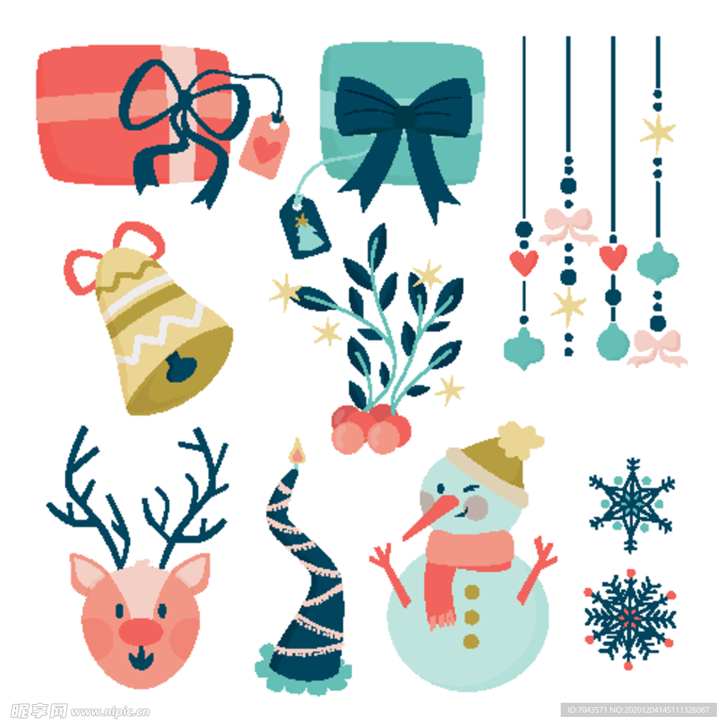 圣诞元素麋鹿雪人铃铛