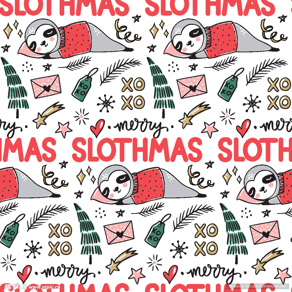 圣诞无缝背景树獭圣诞元素