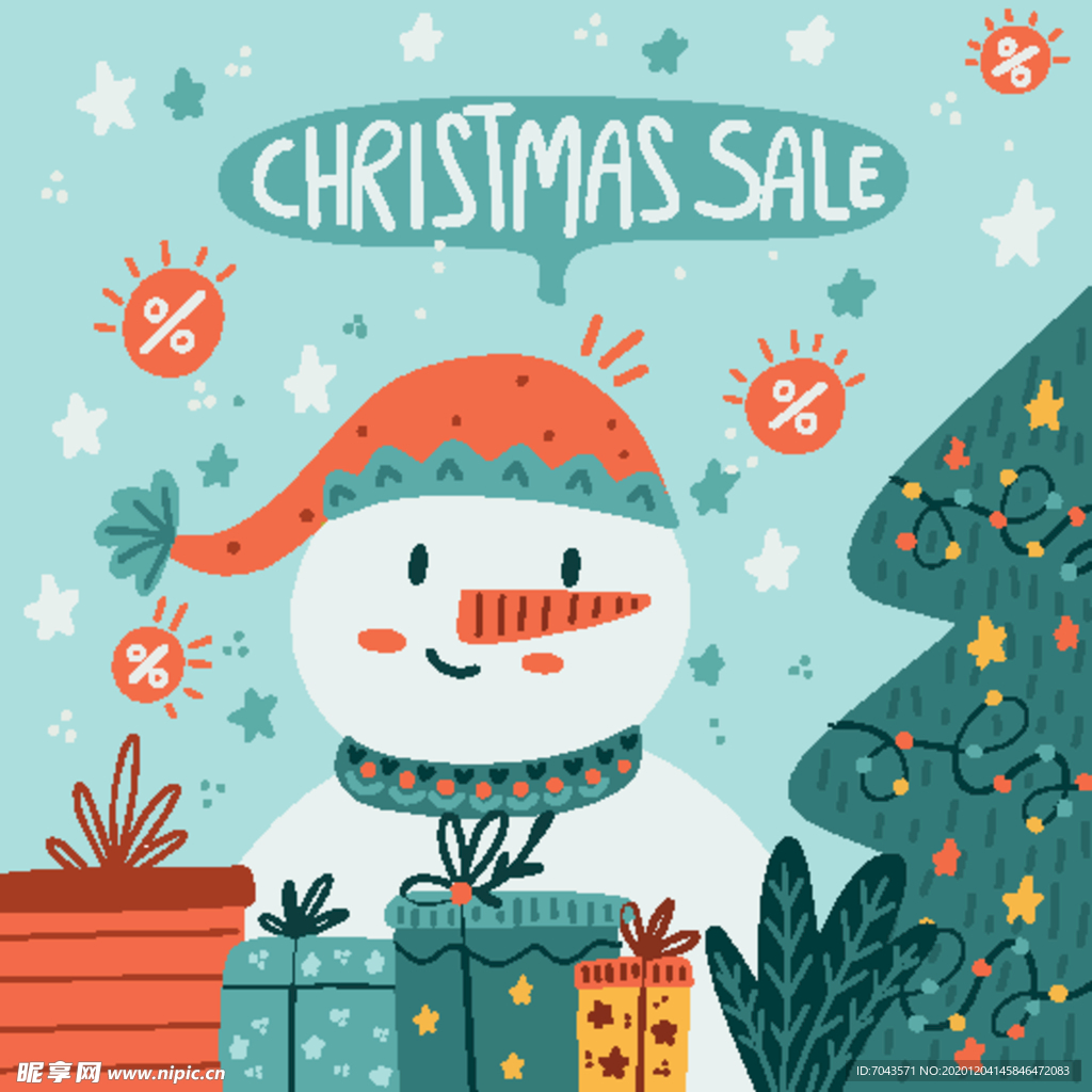 圣诞雪人背景圣诞节日元素